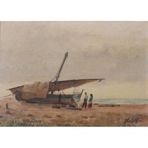 Mediterranean Fishing Boat - Beach Scene