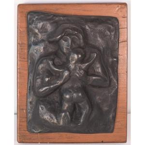 Manuel Martinez Hugué - Bronze Plaque Of Mother And Child