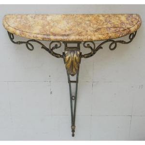 Antique Marble And Verdigris Patinated Iron - Console Table