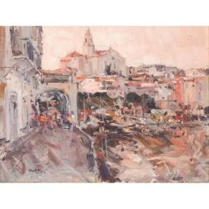 Post Impressionist Cityscape With Church - Albert Alis