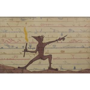Mythological Elf With Lantern - Etching On Paper
