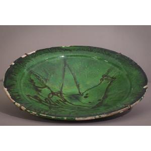 Interesting Early Green Folk Art - Plate