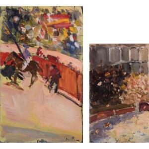 Pair Of Impressionist Oil Paintings - Sketches Of A Bullfight