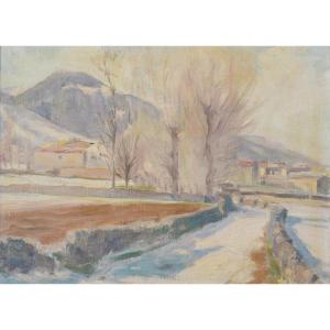 Impressionist - Snowscape With Mountain Village
