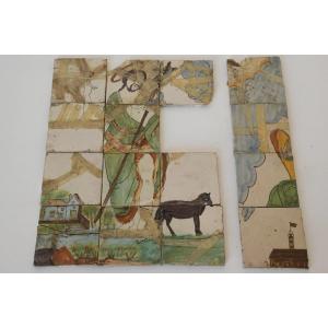 Antique Polychrome Tiles - Mural Of Jesus
