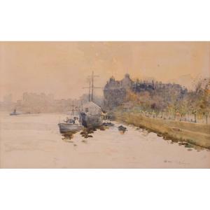 Impressionist Watercolour - 'off Temple Pier', London