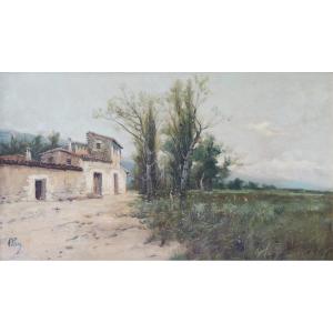 Spanish Landscape - Farmhouse And Wildflower Meadow