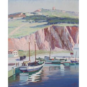 Ricard Tarrega Viladoms - Post Impressionist Landscape With Boats