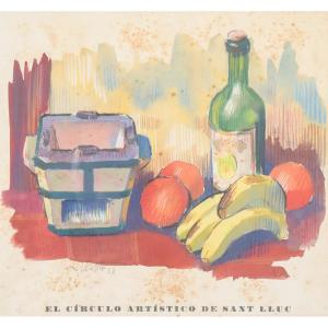 'el Círculo Artístico De Sant Lluc' - Still Life Lithograph