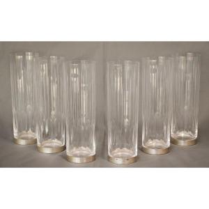 Set Of 6 Glasses With Silver Bases - Mid Century