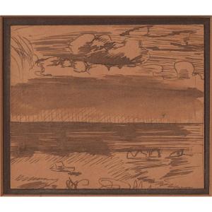 Expressive Landscape - Mid Century - Possible Dalí Ink Drawing