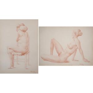 Barrera - Female Life Studies - Two Framed Drawings