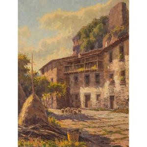 Francesc Carbonell Massabe - Farmyard With Sheep