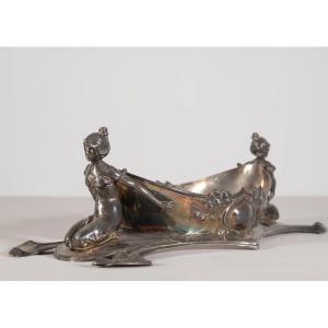 Art Nouveau Pewter Centerpiece With Elegant Female Figures
