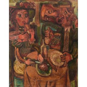 Couple Having Lunch - Oil On Canvas