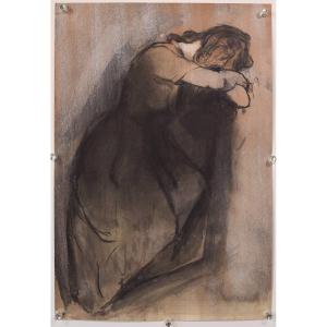 Exquisite Study Of A Lady - Charcoal And Ink