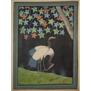 Persian Gouache Representing Two Herons - 19th Or 20th Century