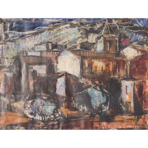 Modernist - Painting Of A Town In Mixed Media