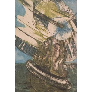 Abstract Lithograph - A Boat At Sea