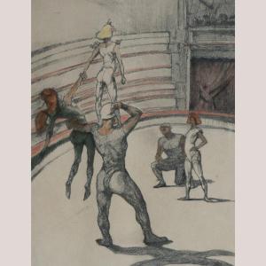 La Chapiteau – Acrobats After Toulouse-lautrec - Vintage Circus Lithograph
