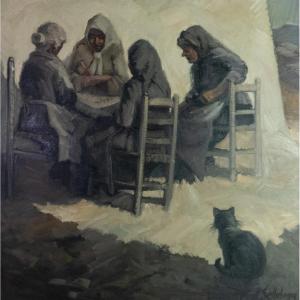 Les Velles De La Nostra Terra – Vintage 1972 Catalan Oil Painting By Font Sellabona