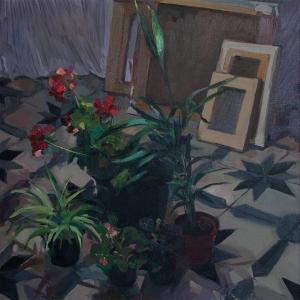 Interior Still Life With Plants – Oil On Canvas By Carmen Roger Especeta