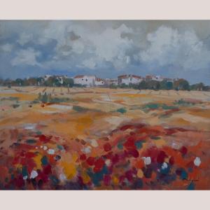 Wildflowers Landscape – Impressionist Oil Signed