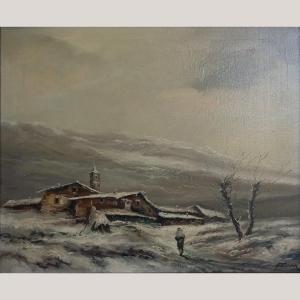 Snowy Village Landscape By Ferran
