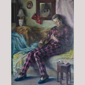Harlequin Figure With Guitar – Follower Of José Manuel Capuletti And Related Symbolist Artists