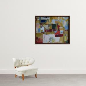 Large Abstract Oil Composition – Mid-20th Century - Signed Lita