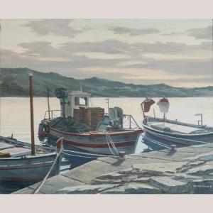 Mediterranean Fishing Boats – Signed - Artist Presently Unidentified