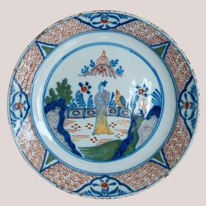 Chinoiserie Garden Scene Plate – Dutch Delft, C.1740