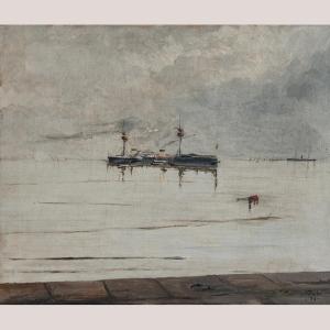 Spanish Steam Warship Pelayo – Signed And Dated - Oil On Canvas