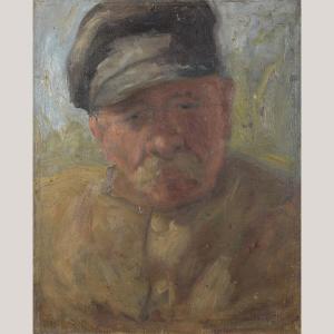 Impressionist Sketch Of Elderly Man With Cap – Signed On Reverse