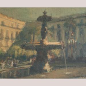 Plaça Reial (royal Square) Barcelona - Impressionist Oil On Canvas - Signed