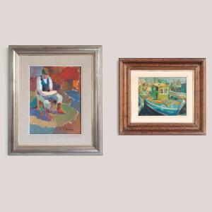 Two Post Impressionist Oil Paintings - Fisherman And Fishing Boats