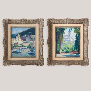 Positano And Valldemossa: Two Post-impressionist Landscapes - Signed