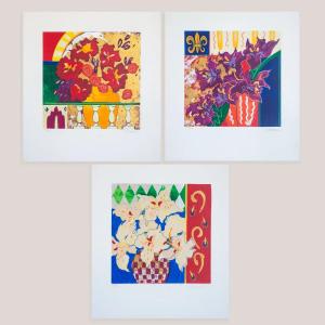 Floral Still Life Serigraphs (set Of Three) By Liz Jardine