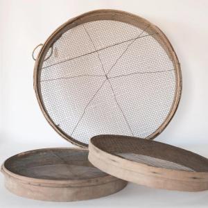 Set Of Three Rustic Wooden Grain Sieves