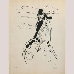 Aubrey Beardsley–inspired Stylistic Limited Edition Silkscreen By Teresa Vilarrubias