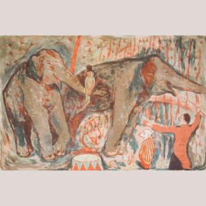 Circus Elephants Lithograph – Artist Unidentified