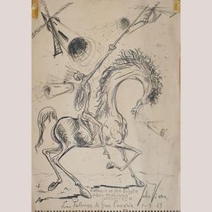 Don Quixote Attack Scene Drawing Julio Viera