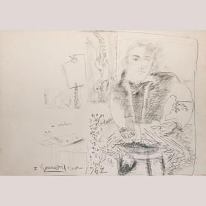 Portrait Study – Unidentified Artist 1962 – Original Modernist Sketch