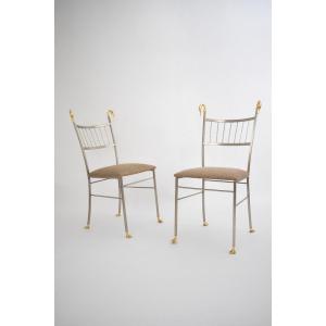 Pair Of Metal And Brass Swan Chairs, 1970s.