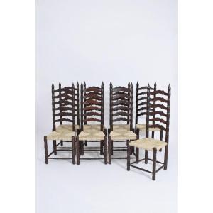 Set Of 8 Spanish High Back Chairs, 1950s.