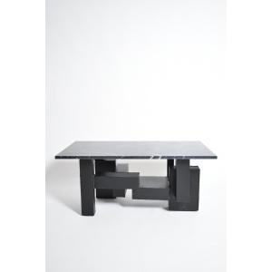 Cubist Iron And Marble Coffee Table, 1980s.