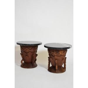 Two Large African Carved Wooden Side Tables, 1960s.