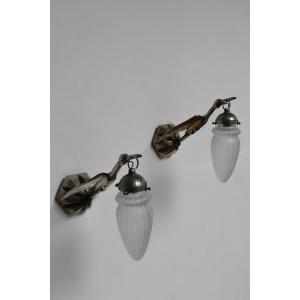 Albert Cheuret Style Pair Of Zoomorphic Wall Lamps, 1930s.