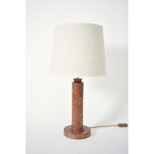 Cylindrical Red Leather Covered Lamp, 1940s.