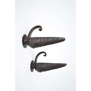 Pair Of Neoclassical Bronze Wall Sconces, 1920s